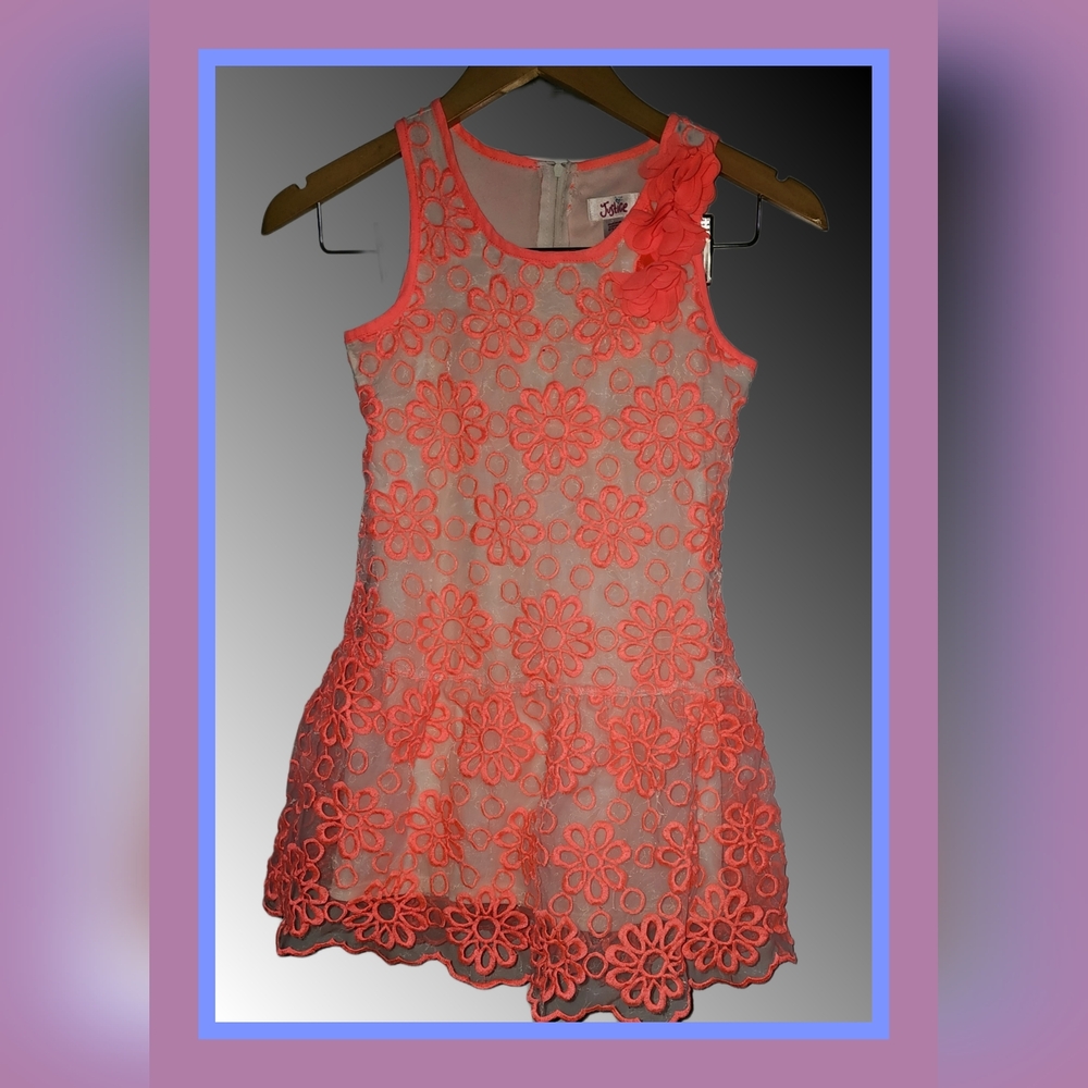 Justice peach and white dress 👗 girls size 8
